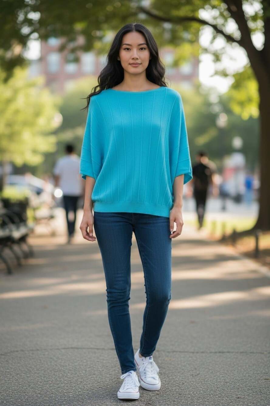 Chico's Ribbed textured Dolman Sleeve Knit  blue Top size L